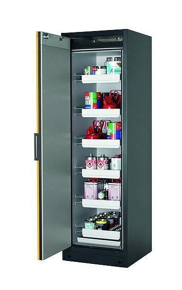 asecos Sicherheitsschrank Q-PEGASUS-90, Q90.195.060.WDAC in sicherheitsgelb RAL 1004 mit 6x Auszugswanne Standard (Stahlblech), 30074-040-30090