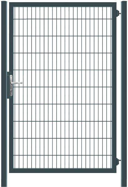 GEWA Gartentor Classic Einflügelig 1m Breit 1,4m Hoch Doppelstabmattenzaun Zauntor Anthrazit inkl. Zubehör 80x80mm Pfosten, ETC-656-1430-1000-TP80-7016