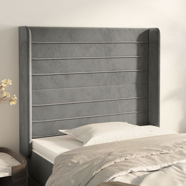vidaXL Kopfteil mit Ohren Hellgrau 93x16x118/128 cm Samt, 3119756