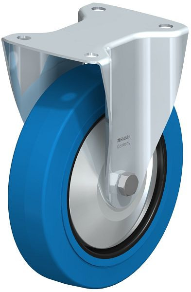 Blickle B-POEV 200R-SB-FA Stahlblech-Bockrolle, mittelschwere Ausführung, mit Anschraubplatte, Elastik-Vollgummi, Blau, 749090