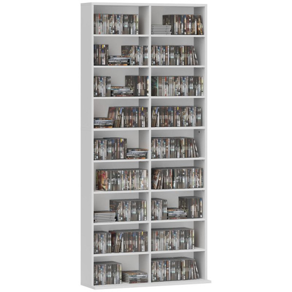 HOMCOM CD-Regal, CD-Aufbewahrungsregal, 14 anpassbare Regale, 18 Fächer, 175 cm, Blu-ray-Regal, Spanplatte, Weiß, 836-599V90WT