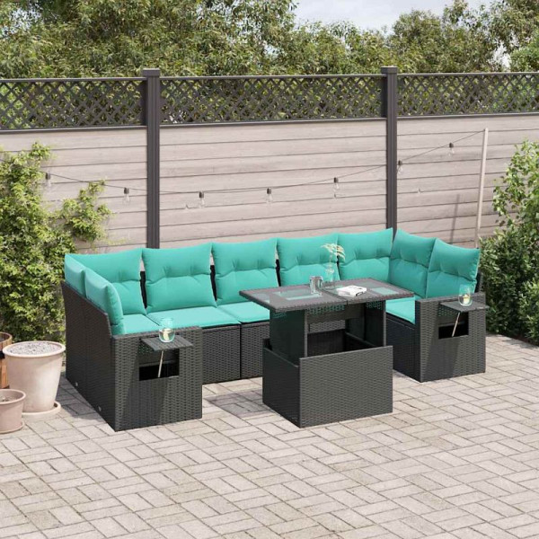 vidaXL 8-teiliges Gartensofa-Set mit Kissen, schwarzes Polyrattan, 3267777