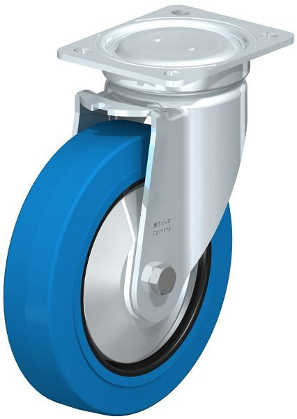 Blickle LU-POEV 200K-SB-FA Stahlblech-Lenkrolle, schwere, geschlossene Ausführung, mit Anschraubplatte, Elastik-Vollgummi, Blau, 851685