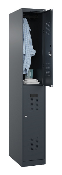 C+P Doppelstöckiger Spind Evolo PLUS, 2 Fächer, 1850x300x500mm, 7016/7016, Zylinderschloss, 049300-10 S10043