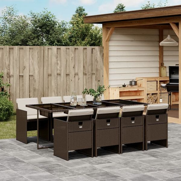 vidaXL 9-teilig Garten-Essgruppe mit Kissen Braun Poly Rattan, 3277688