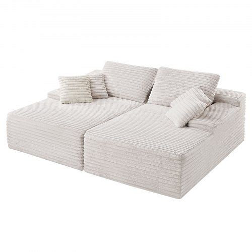VEVOR übergroße Chaiselongue (210 cm) Cord-Sofa, gemütliches Schlafsofa 2 Personen Beige mit Kissen für Wohn-/Schlafzimmer, CGBYSRSFYSS8Y3HFQ001V0