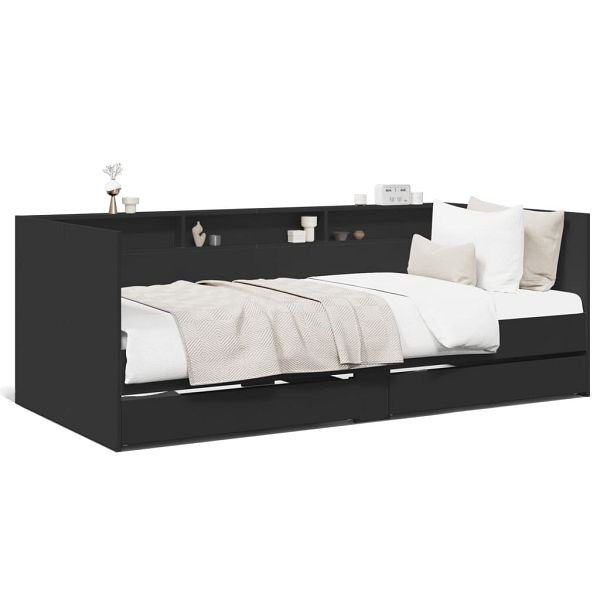 vidaXL Tagesbett mit Schubladen Schwarz 100x200 cm Holzwerkstoff, 3280840