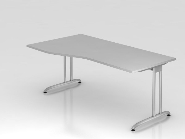 Hammerbacher Schreibtisch C-Fuß 180x100/80cm Grau, horizontale Kabelwanne, Arbeitshöhe 72 cm, VBS18/5/S