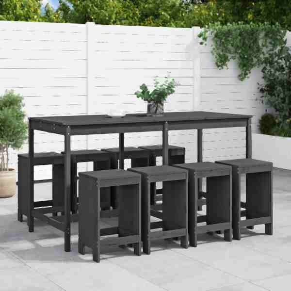 vidaXL 9-tlg. Gartenbar-Set Grau Massivholz Kiefer, 3157759