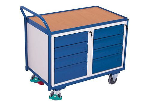 DENIOS classic-line Werkstattwagen mit 1 Ladefläche und 8 Schubladen, 1125 x 625 x 1010 mm, 271540