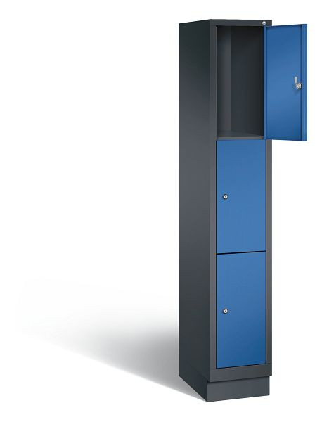 C+P Schließfachschrank Evolo, H1800xB320xT500mm, Farbe: Schwarzgrau / Enzianblau, 48020-103 S10041