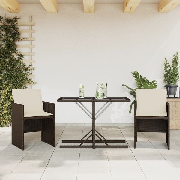 vidaXL 3-teilig Bistro-Set mit Kissen Braun Poly Rattan, 365065