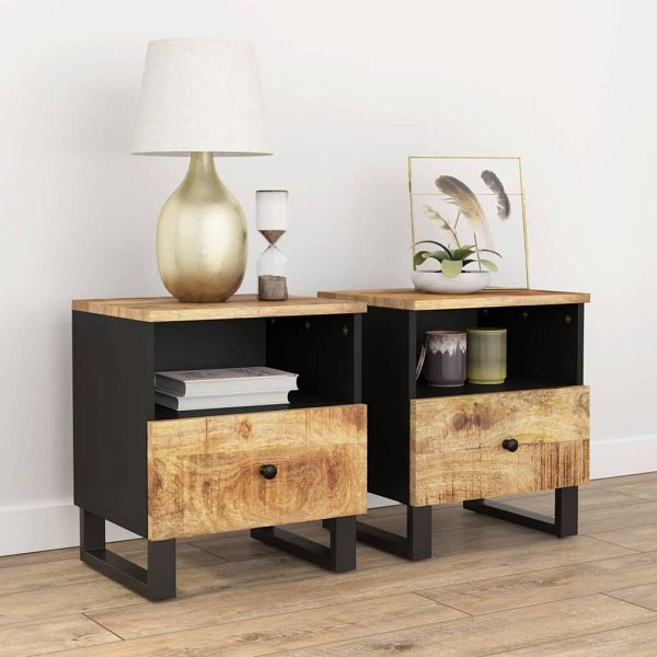 vidaXL Nachttische 2 Stück Massivholz Mango & Holzwerkstoff, 350649