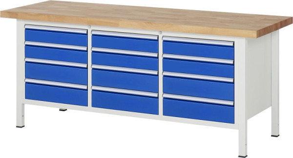 RAU Werkbank Serie 8000 - Gestell-Bauweise (Schweißgestell), Dreifach-Unterbau-Container (12x Schublade), 2000x840x700 mm, 03-8579A2-207B4S.11