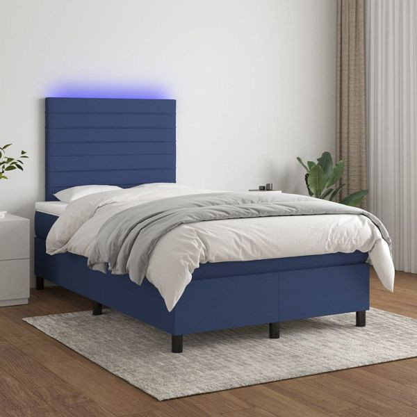 vidaXL Boxspringbett mit Matratze & LED Blau 120x200 cm Stoff, 3134947