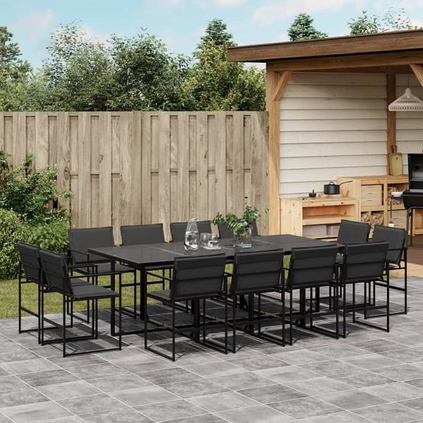 vidaXL 13-tlg. Garten-Essgruppe mit Kissen Schwarz Textilene, UV-beständig, 3295080