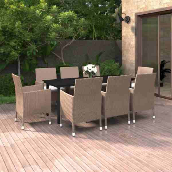 vidaXL 9-tlg. Garten-Essgruppe mit Auflagen Poly Rattan und Glas, 3099708