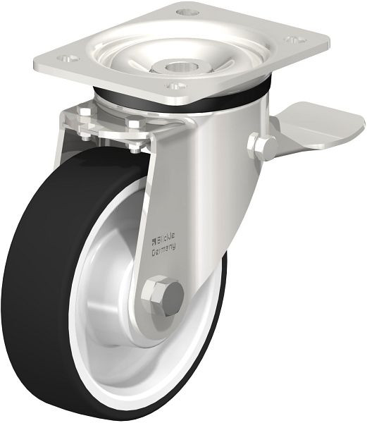 Blickle LKX-POTH 150XK-ST Edelstahl-Schwerlast-Lenkrolle mit Anschraubplatte & Feststeller, Thermoplastisches Polyurethan, Grau, 437137