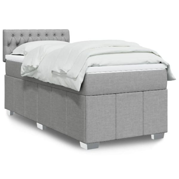 vidaXL Boxspringbett mit Matratze Hellgrau 90x200 cm Stoff, 3286958
