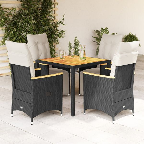 vidaXL 5-teilig Garten-Bistro-Set mit Kissen Schwarz Poly Rattan, 3276960