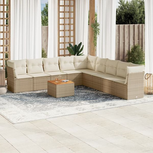 vidaXL 10-teilig Garten-Sofagarnitur mit Kissen Beige Poly Rattan, 3256023