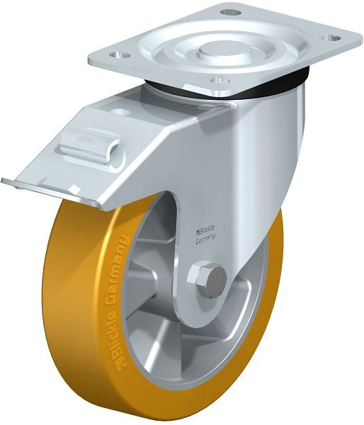 Blickle L-ALTH 180K-FI Stahlblech-Lenkrolle, mittelschwere Ausführung, mit Anschraubplatte & Feststeller, Blickle Extrathane®, Hellbraun, 282418