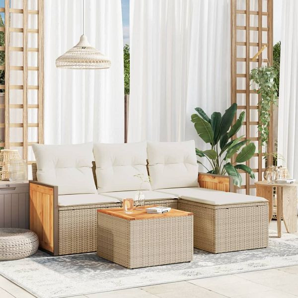 vidaXL 5-tlg. Garten-Sofagarnitur mit Kissen Beige Poly Rattan, 3259993