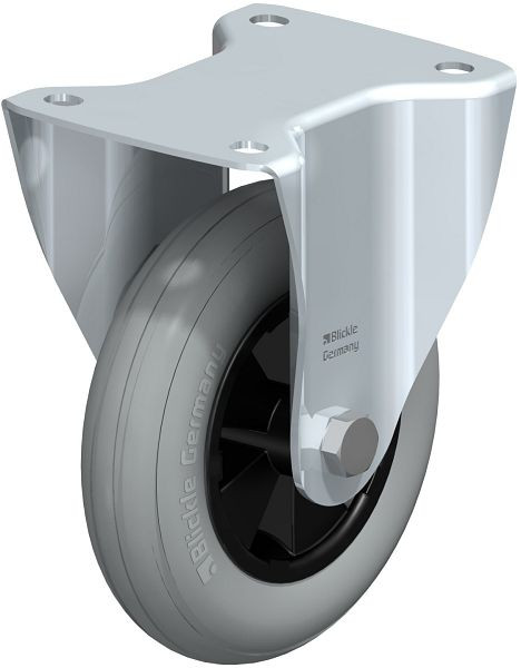 Blickle B-VWPP 160G-SG Stahlblech-Bockrolle, mittelschwere Ausführung, mit Anschraubplatte, Weichgummi, Grau, 630061