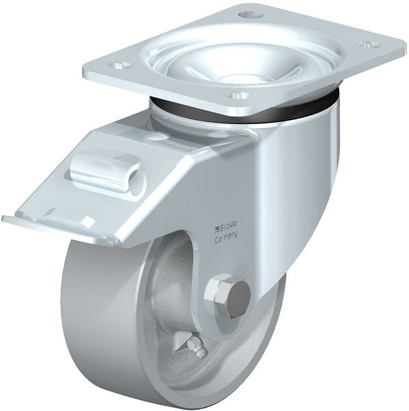 Blickle LK-G 127G-FI Stahlblech-Lenkrolle, schwere Ausführung, mit Anschraubplatte & Feststeller, Guss, Grau, 611343
