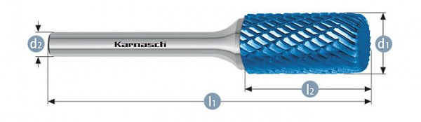 Karnasch Hartmetall-Frässtift Blue-Tec beschichtet ZYA / HP-3 d1= 16,0 / l2= 25 / d2= 6 / l1= 70mm, 116010030