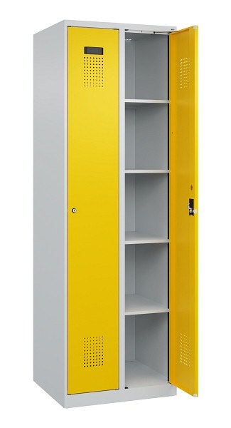 C+P Wäsche-Spind Evolo PLUS, 2 Abteile, 1850x600x500mm, 7035/1023, Verschluss Zylinderschloss, Ablageböden 8, 049000-20B S10028