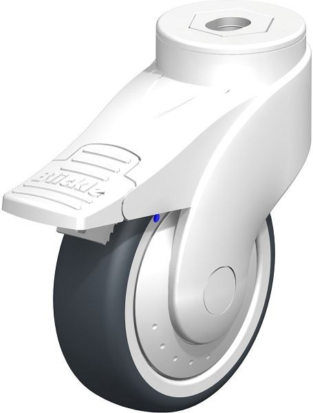 Blickle LWKX-TPA 101XK-FI-FK Kunststoff-Lenkrolle WAVE, rostfrei, mit Rückenloch & Feststeller, Thermoplastisches Gummi-Elastomer, Grau, 744662