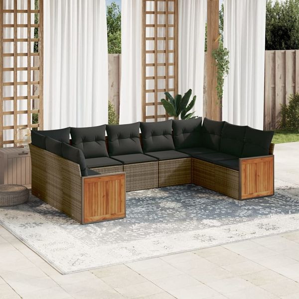 vidaXL 9-teilig Garten-Sofagarnitur mit Kissen Grau Poly Rattan, 3260359