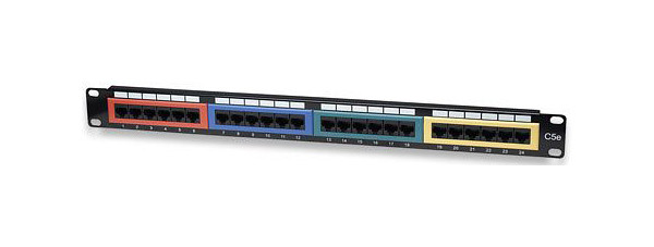 INTELLINET 24-Port Cat5e Patchpanel, UTP, 19", 1 HE, farbkodiert, 513678