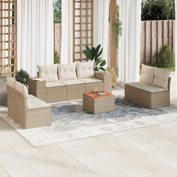 vidaXL 8-tlg. Garten-Sofagarnitur mit Kissen Beige Poly Rattan, 3225400
