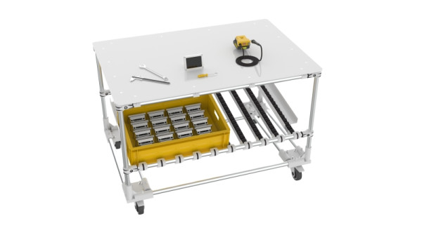 TRILOGIQ Mobiler Arbeitstisch mit FiFo-Ebene, 1200 x 800 x 815 mm, 8-11