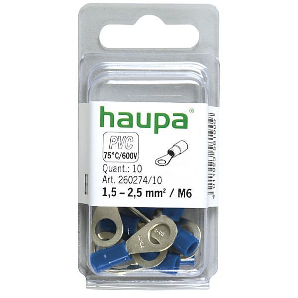 Haupa Ringkabelschuh blau PVC-isoliert 1,5-2,5 mm² M6, VE: 10 Stück, 260274/10