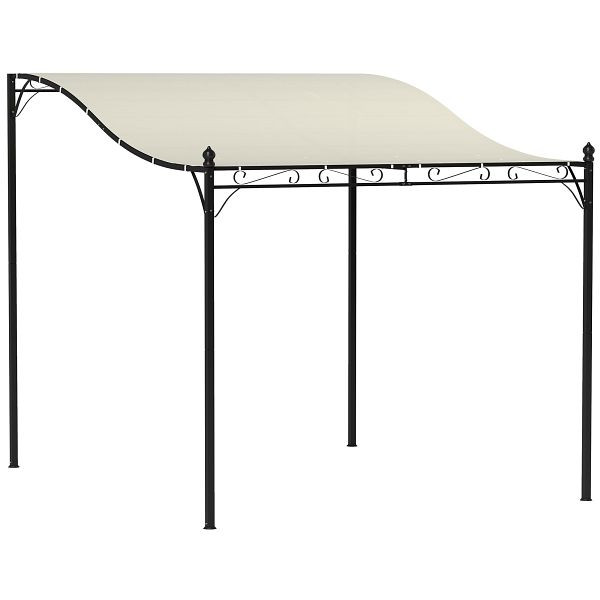Outsunny 2,5 x 3 m Pergola, Wandmontierter Garten-Pavillon, wasserbeständig, Metallrahmen, Ablauflöcher, Schattendach, Cremeweiß, 84C-583V00CW