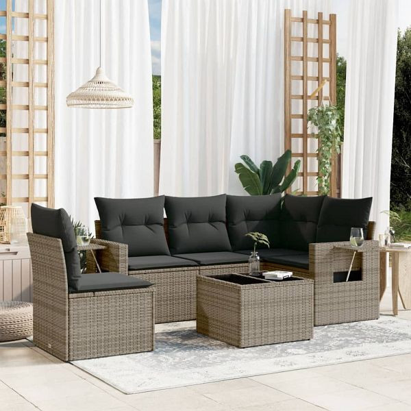 vidaXL 6-tlg. Garten-Sofagarnitur mit Kissen Grau Poly Rattan, 3252517