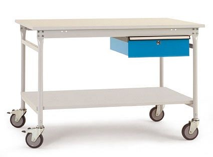 Manuflex Komplett-Beistelltisch BASIS mobil mit Kunststoff-Platte + Einzelschubfach, BxTxH: 1000 x 800 x 850 mm, Anthrazit, BB5337.7016