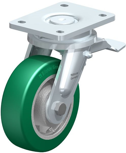 Blickle LO-GST 150K-ST Stahlgeschweißte Schwerlast-Lenkrolle mit Feststeller, Blickle Softhane®, Grün, 754933