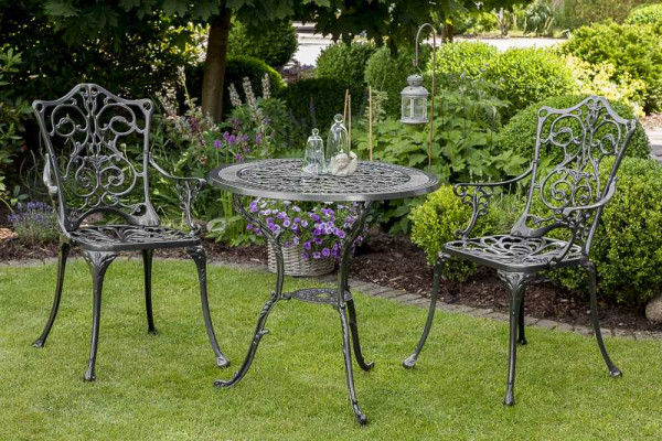 Merxx Lugano Set 3-teilig, 2 Lugano Sessel, 1 Lugano Tisch Ø 70 cm, graphit, Aluminiumguss, 50174-217