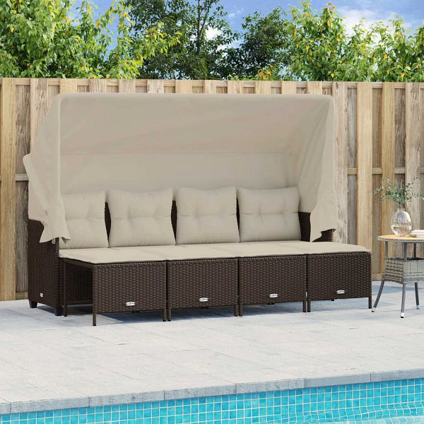 vidaXL 5-tlg. Garten-Sofagarnitur mit Kissen Braun Poly Rattan, 3261540