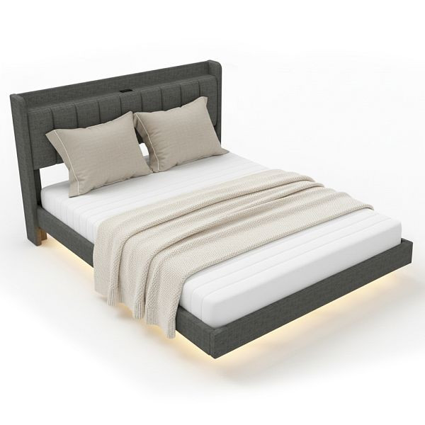 HOME DELUXE LED Bett schwebend MELURA - 160x200 cm dunkelgrau mit Matratze, 74650