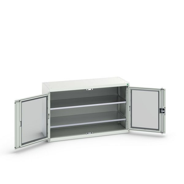 bott verso Flügeltürschrank mit Sichtfenster, mit 2 Fachböden, BxTxH: 1300 x 550 x 800 mm, Lichtgrau / Lichtgrau, 16926660.16