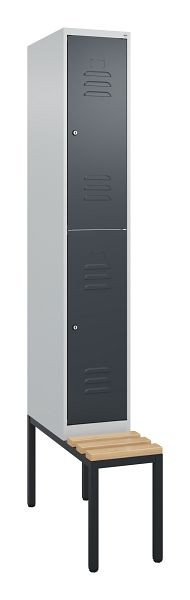 C+P Doppelstöckiger Spind Classic PLUS, 2120x300x815mm, 7035/7016, Zylinderschlösser, Sitzleisten aus Buche, mit untergebauter Sitzbank, 0803507-10 S10098