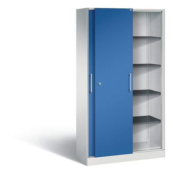 C+P Schiebetürenschrank Asisto, H1980xB1000xT435mm, Farbe: Lichtgrau / Enzianblau, Bügelgriff, 5 OH, 142002-000 S10025