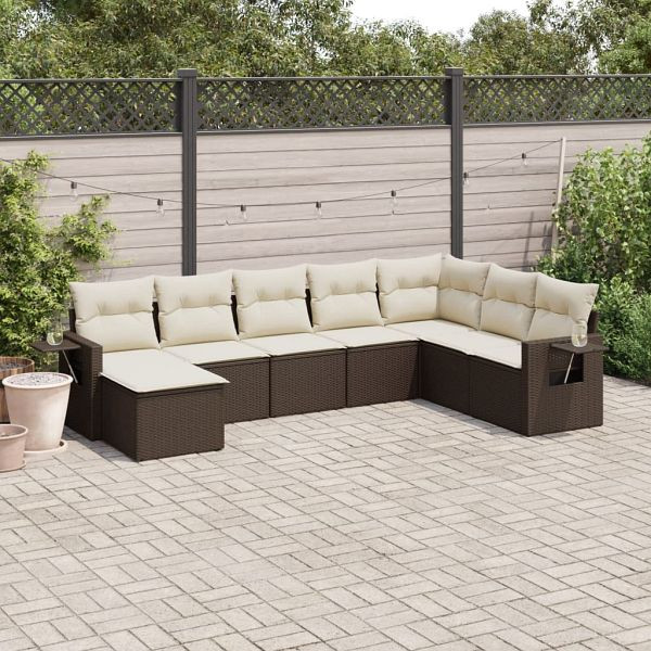 vidaXL 8-teilig Garten-Sofagarnitur mit Kissen Braun Poly Rattan, 3252900