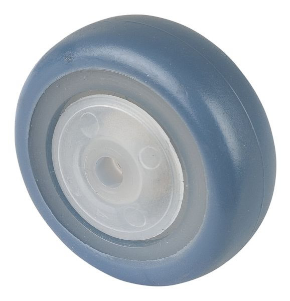 BS Rollen Gummirad, Felge natur, Lauffläche hellblau, Kugellager, Raddurchmesser 75 mm, VE: 8 Stück, A85.076.F005