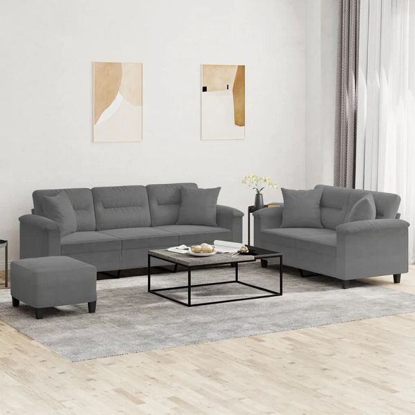 vidaXL 3-teilig Sofagarnitur mit Kissen Dunkelgrau Mikrofasergewebe, 3202358